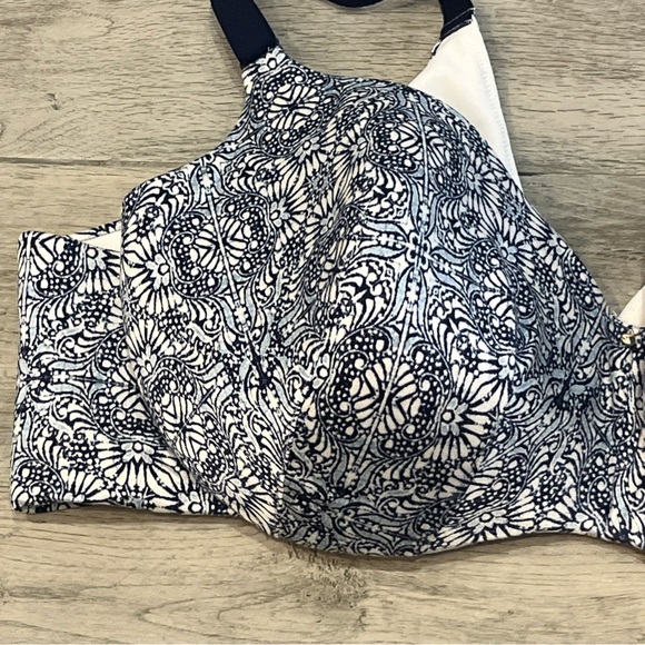 Cacique Lane Bryant Bra 46D Balconette Lightly Lined White & Blue Batik Pattern - Picture 2 of 9
